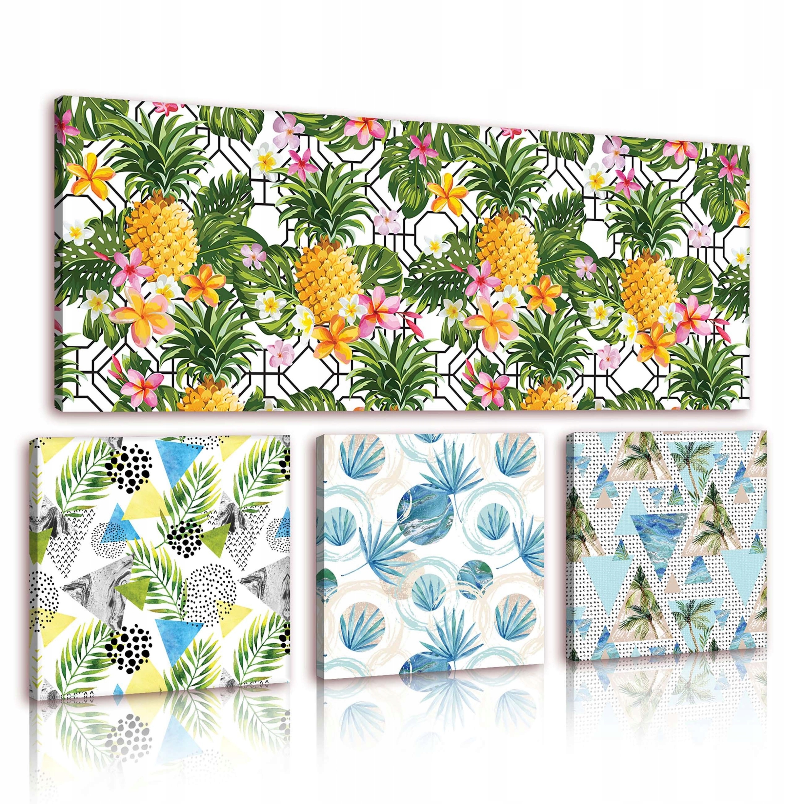 Obraz 80x55 modulární polyptych tropický vzor ananasy listy abstrakce