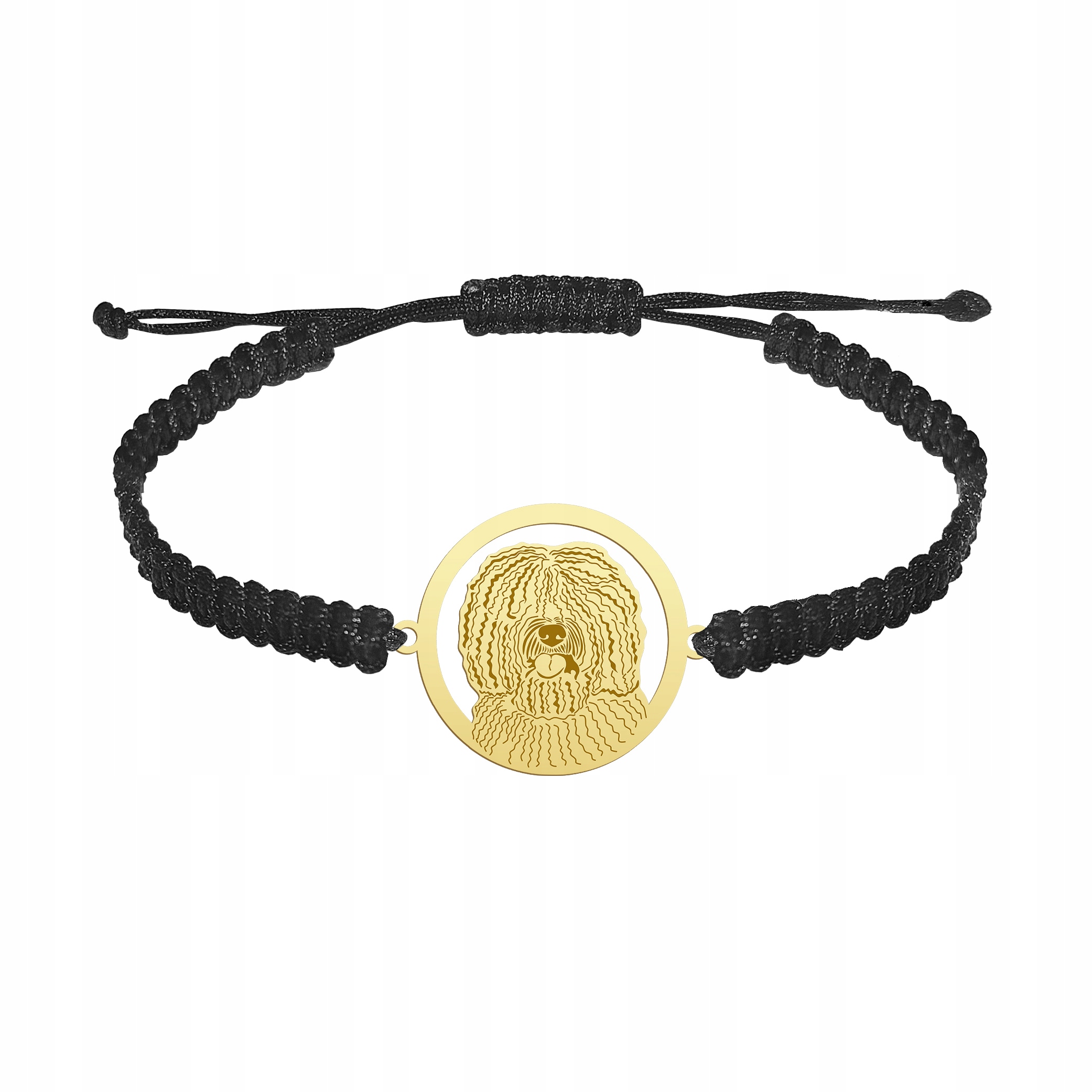 Zlatý náramek se psem Španělský vodní pes 925 Makramé Dárek Gravírování