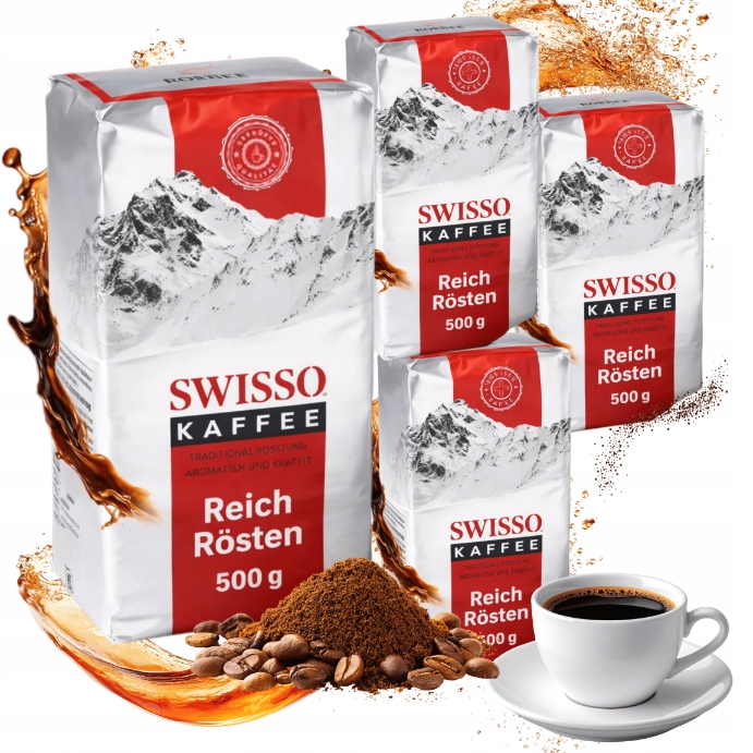 Levně Mletá káva 100% čerstvě mletá Arabica Swisso Kaffee Reich Rosten 4x500 g