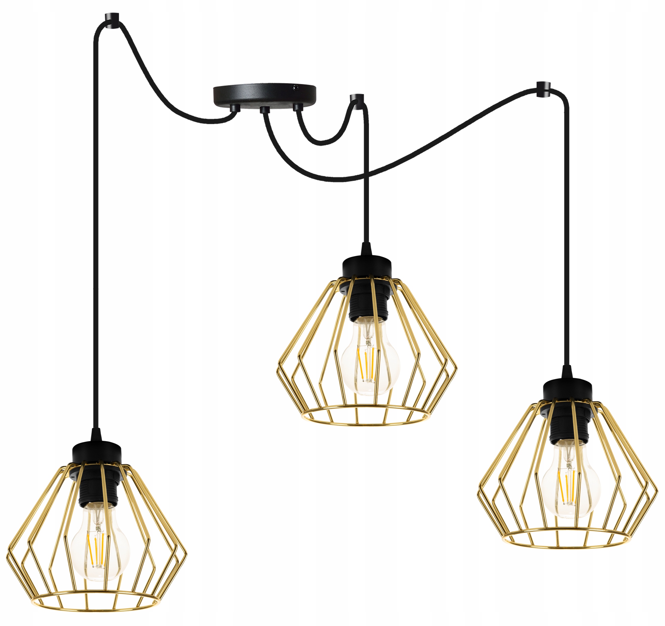 Trojitá Závesná Stropná Lampa Luster Pavúk Zlatý Stropné Svietidlo Drôtik