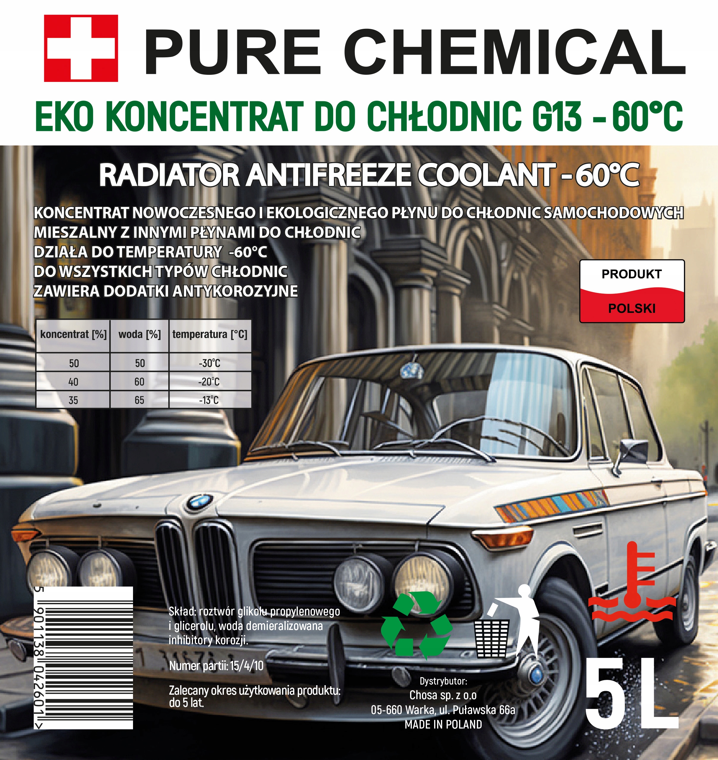 KONCENTRAT EKO PŁYNU CHŁODNICZEGO G13 -60°C 20L 4x5L Pure Chemical Producent Pure Chemical