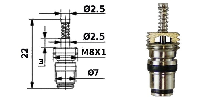 Wkład zaworu klimatyzacji 8mm wysokiego ciśnienia czynnik chłodniczy R134a Numer katalogowy części 6-25-TY03