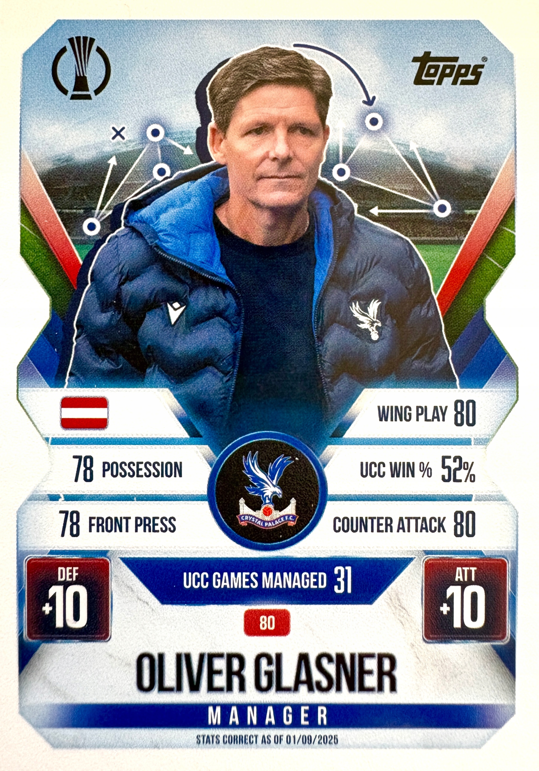 Topps Match Attax Extra 2025/26 2026 Manager 80 Oliver Glasner Crystal