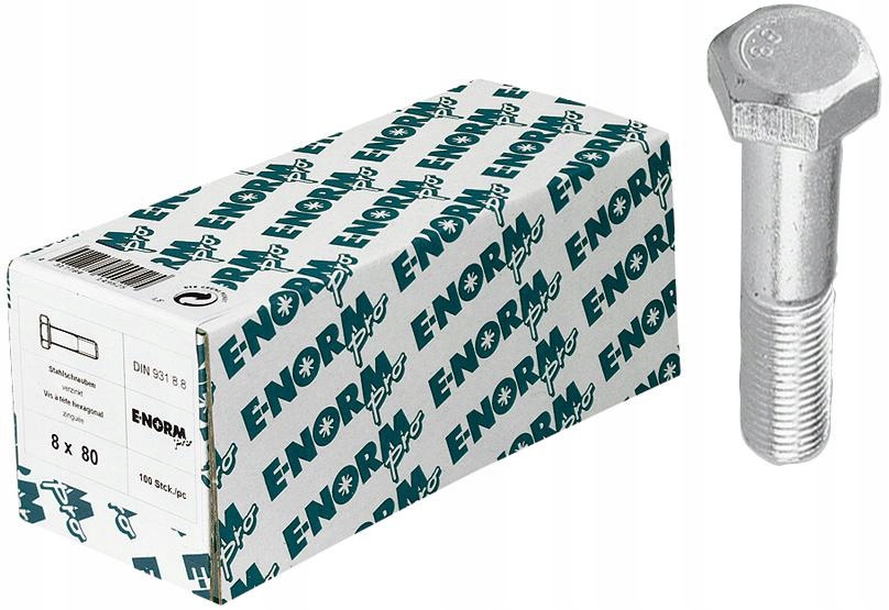 Šrouby s šestihrannou hlavou Din 931-8.8 M16x60 mm, 50 kusů E-NORMpro
