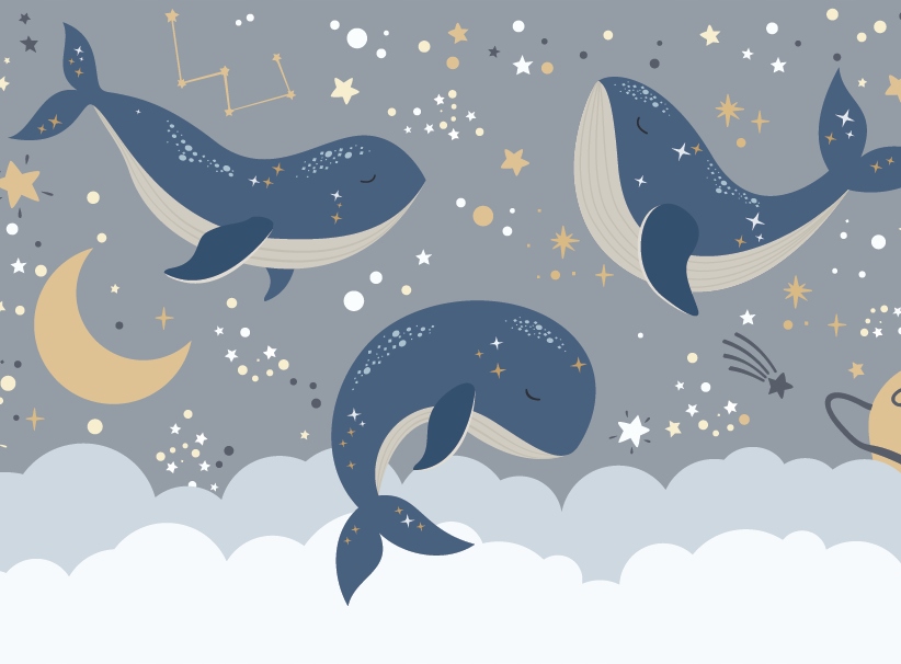 Fototapeta Velryby mezi hvězdami pro děti 350 x 260 cm struktura 350 g