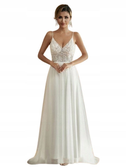 Shien Svatební Šaty Bílé S Flitry Na Ramínkách Do Země 36 L_g