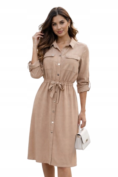 Koszulowa Sukienka Rozpinana Szmizjerka Pasek 825