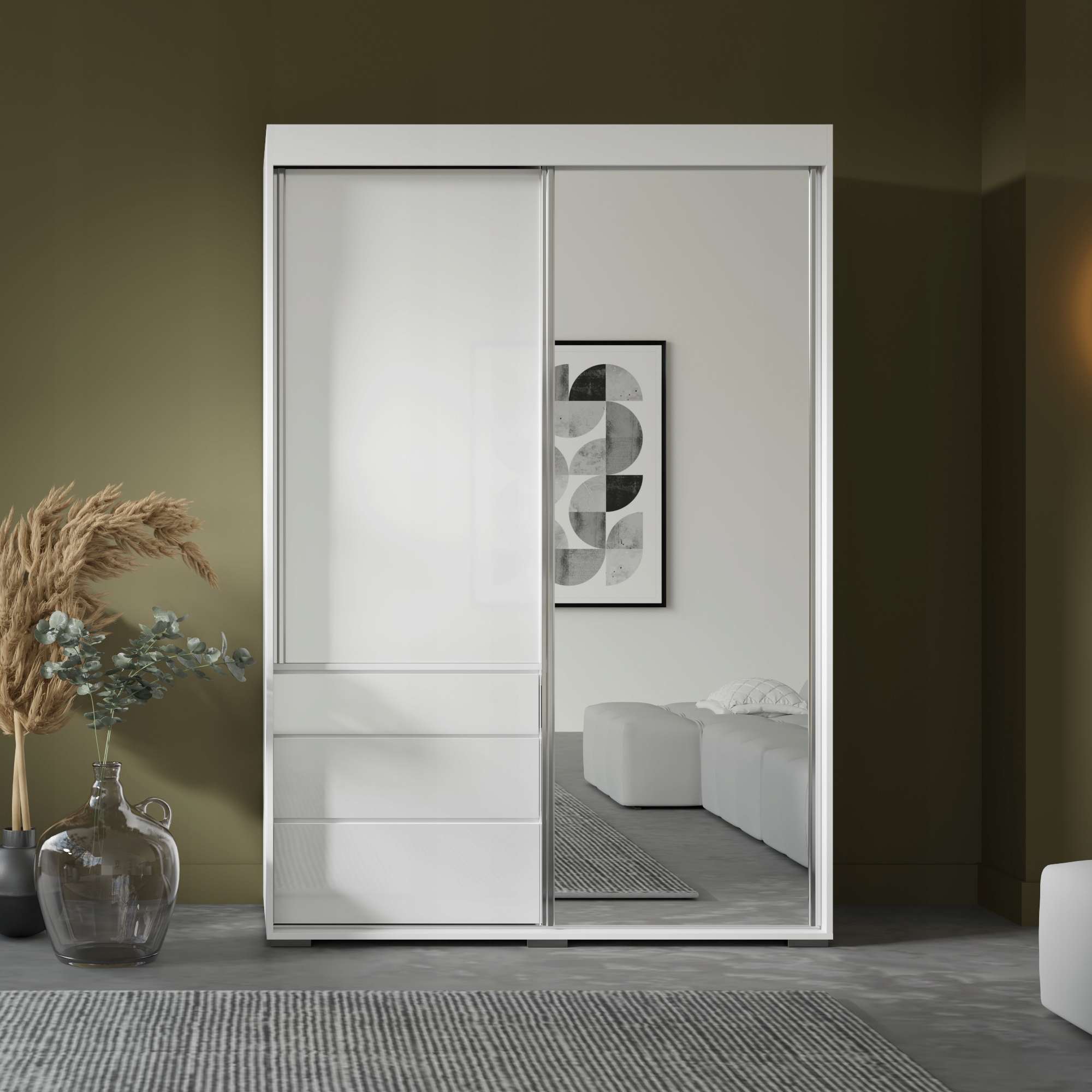 Szafa przesuwna z lustrem Torino 2D1L 140 Biała (lacobel)