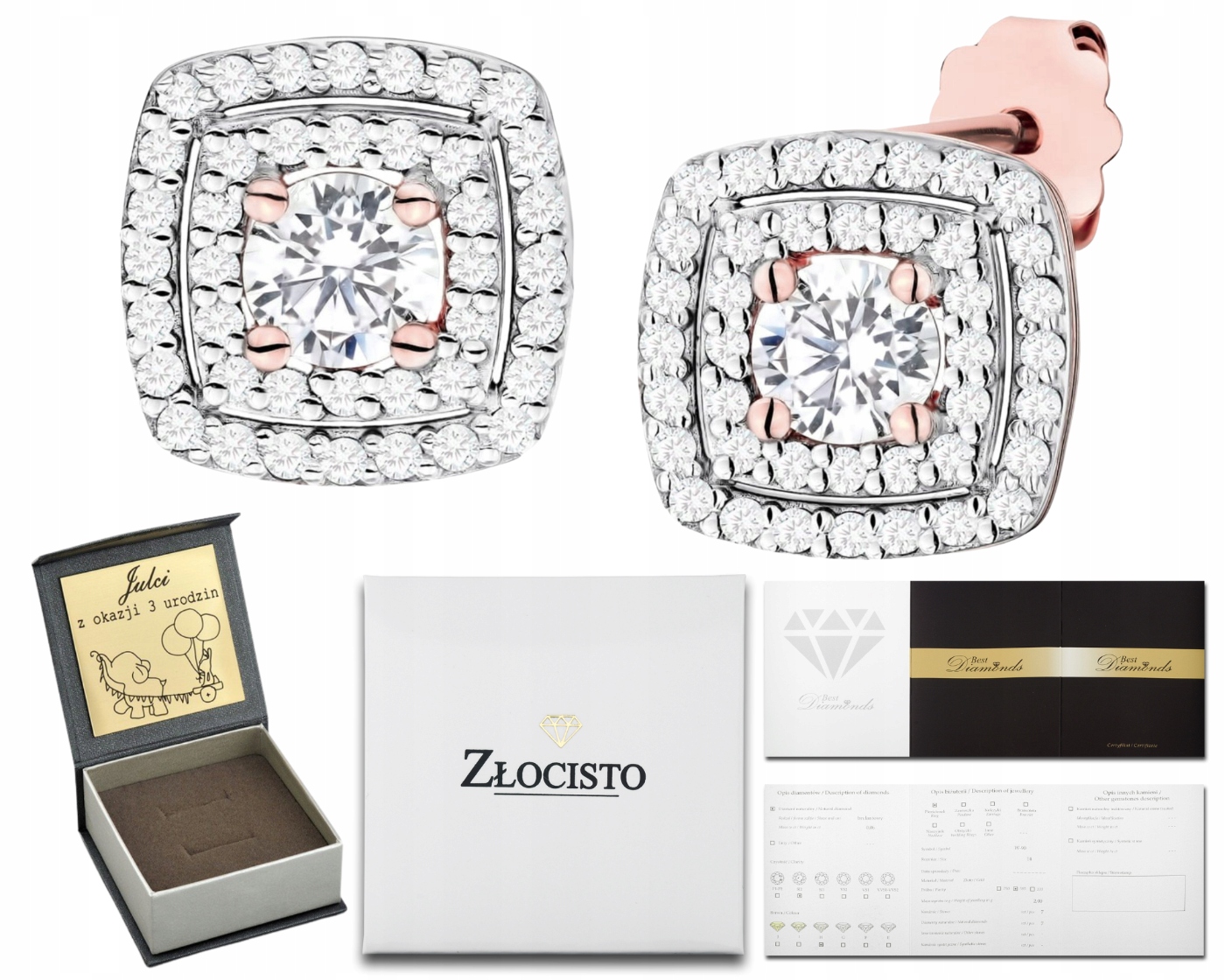 Růžové Zlaté Náušnice S Laboratorskými Diamanty, Dárek 585