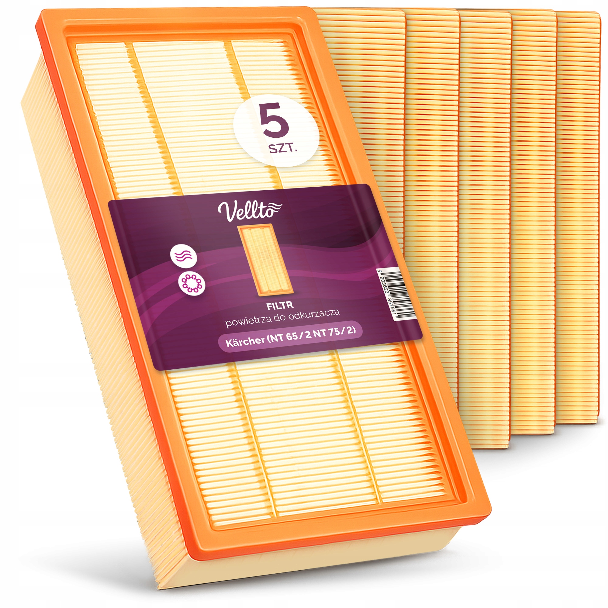 5x Filtr Do Vysavače Kärcher Nt 65/2 75/2 72/2 Eco Me Tc VC 60-U Em-v