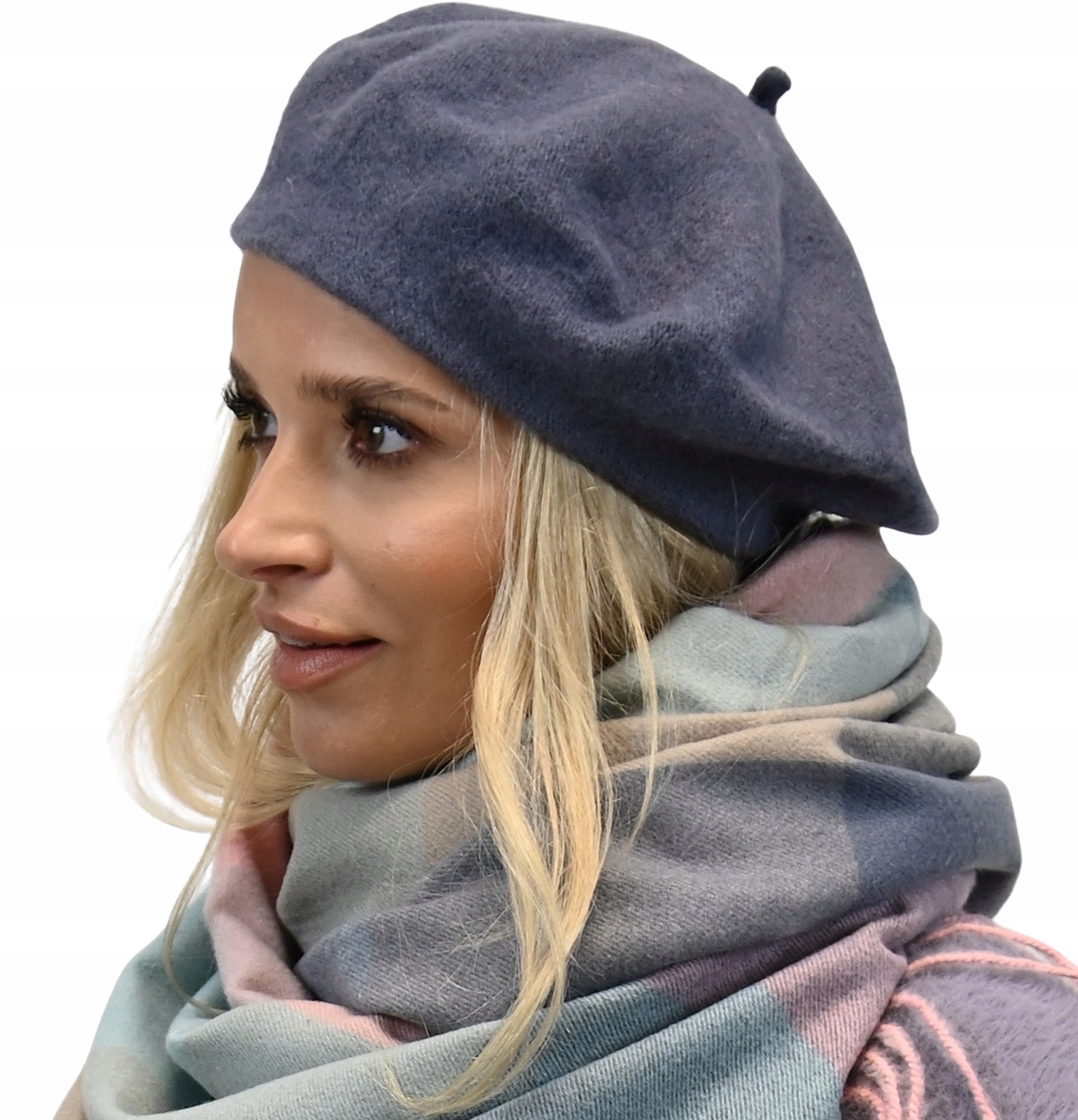 

Beret Damski Klasyczny z antenką Ciemny Szary
