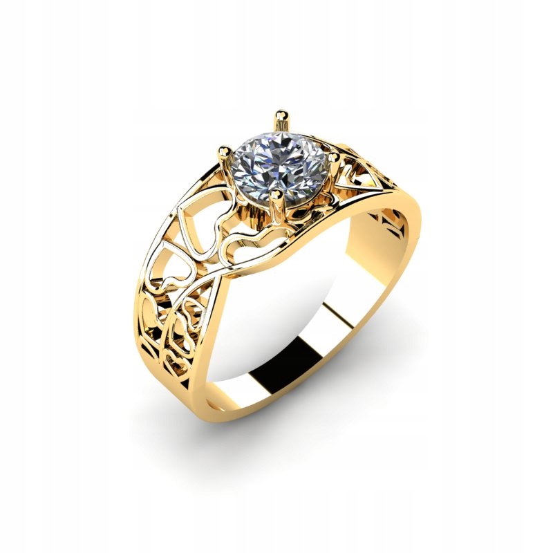 

Pierścionek Złoty Ażurowe Serca Cyrkonia 6MM