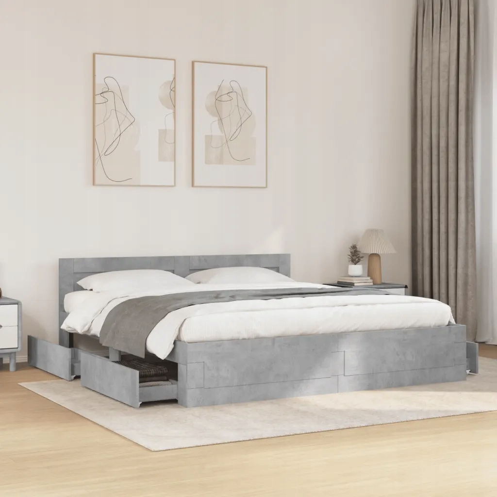 Rám postele s čelem betonově šedý 180 x 200 cm kompozitní dřevo Šedá 329554