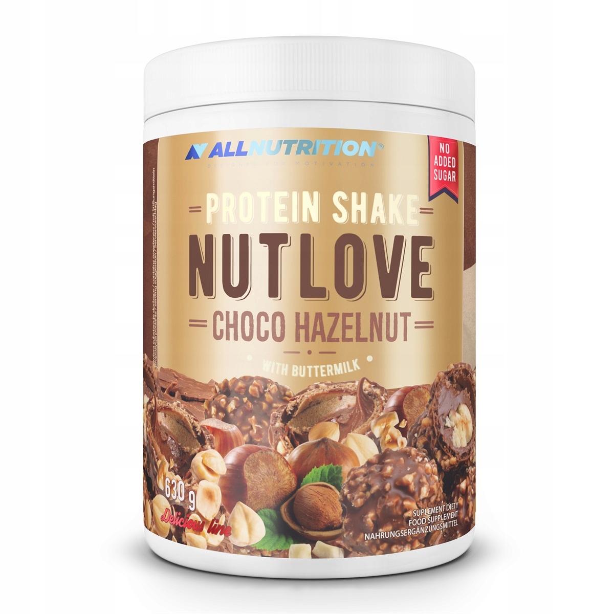 ALLNUTRITION NUTLOVE PROTEIN SHAKE ŠOKOLADINIS LAZDYNŲ RIEŠUTAS 630g BALTYMAI RAUMENIMS MASĖ