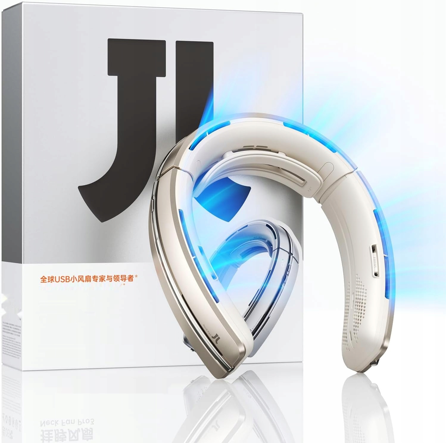 Jisulife Przenośny Wentylator na Szyję, 5800 mAh, 100 prędkości, Led, Złoto