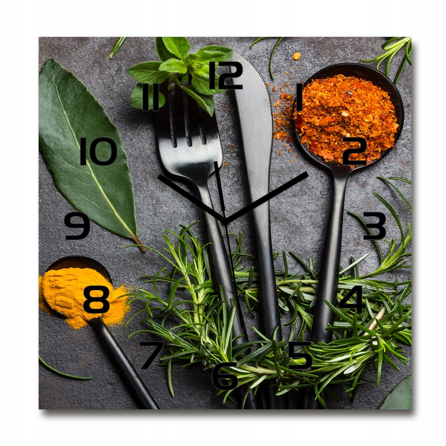 

Cichy szklany zegar Sztućce i przyprawy 60x60 cm