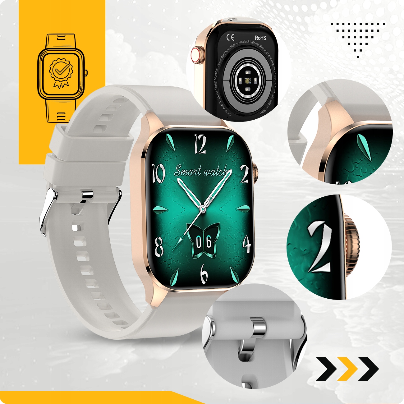 SMARTWATCH DAMSKI MENU PL GLIKEMIA CIŚNIENIE TĘTNO HRV PPG TEMPERATURA TLEN Transmisja danych brak
