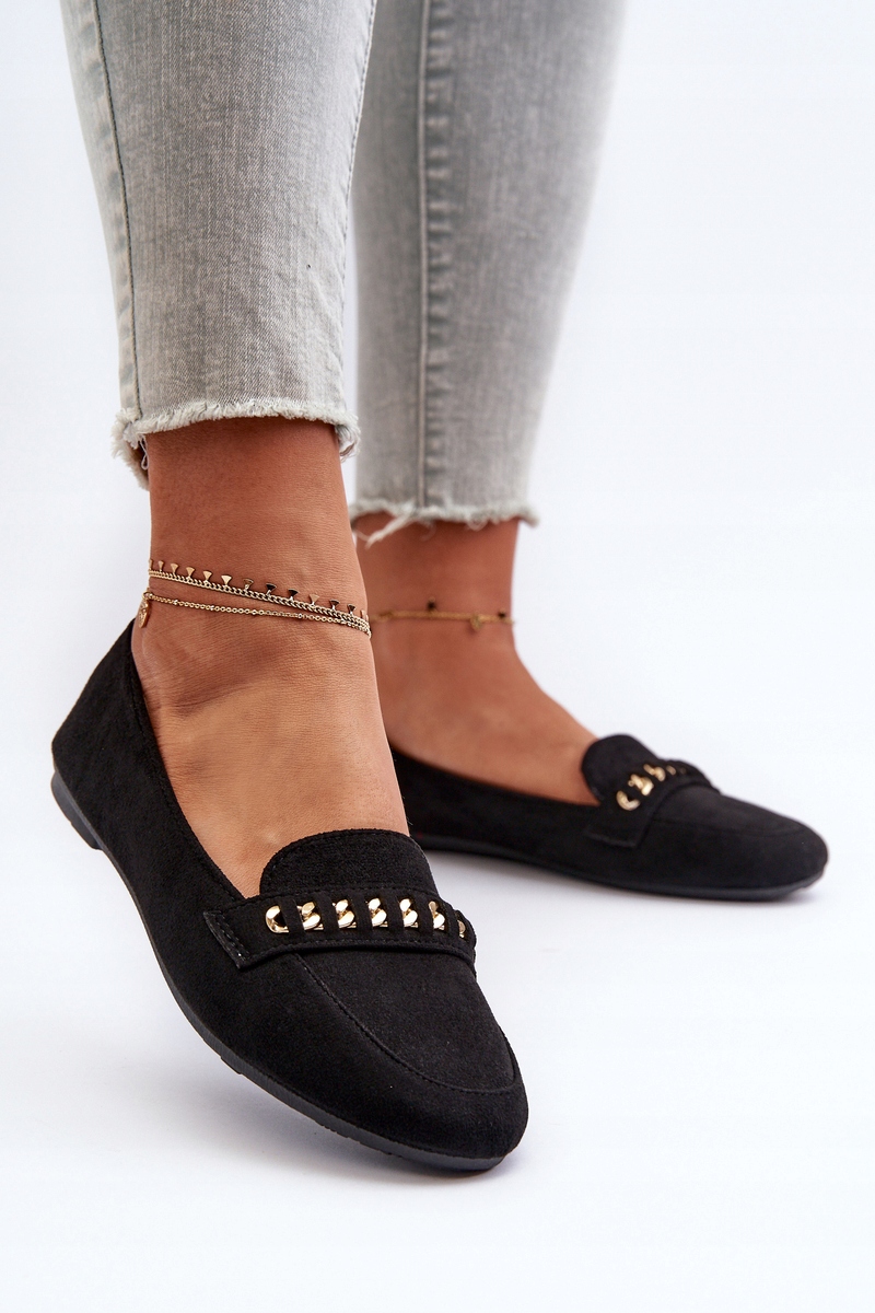MOKASYNY DAMSKIE BŁYSZCZĄCE Z ŁAŃCUCHEM PŁASKIE WYGODNE CZARNE 38 Rozmiar 38