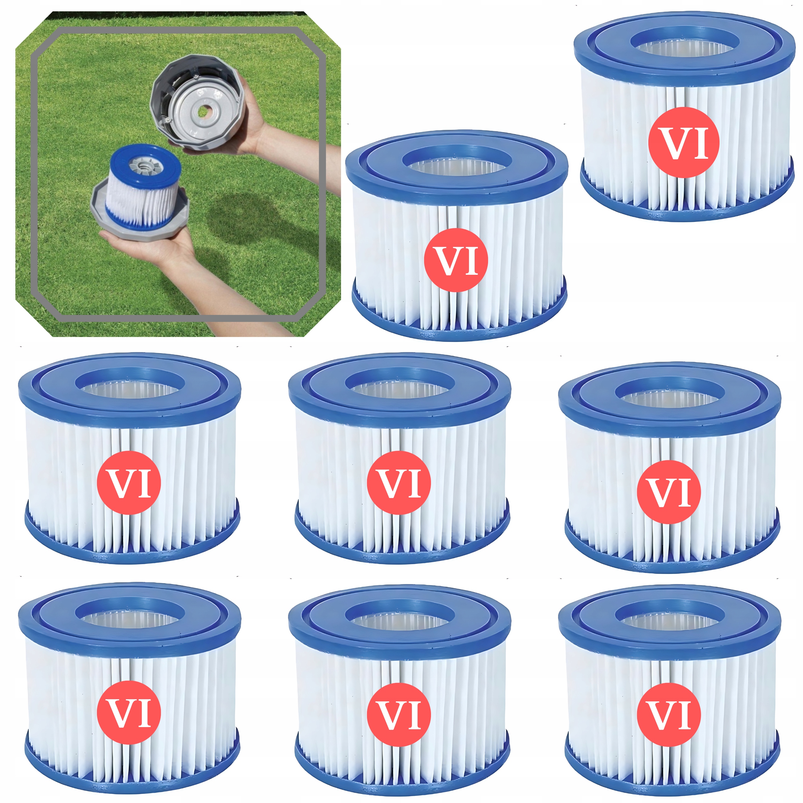 8x Filtr do jacuzzi Lay-z-spa pompy Bestway 10,6x8 cm Typ VI Wkład oryginał