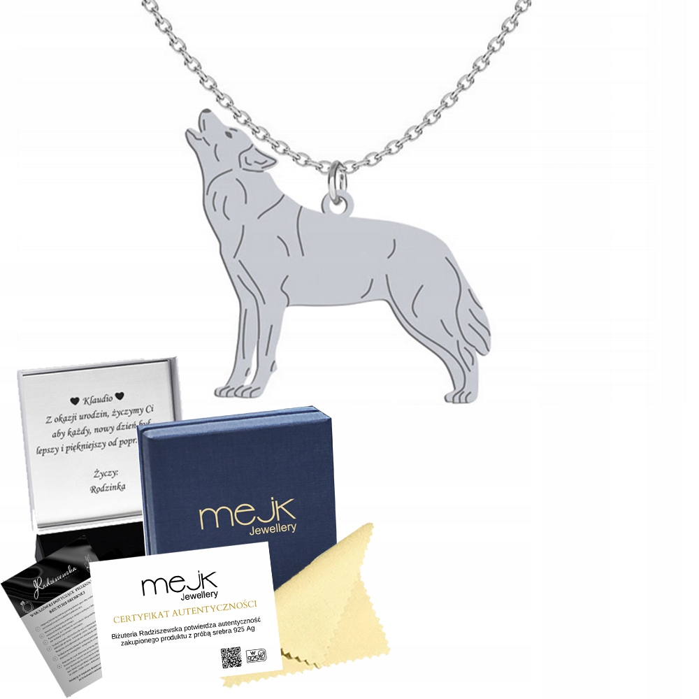 Stříbrný náhrdelník s vlkem 925 Řetízek Šperk Dárek Gravírování Bonus