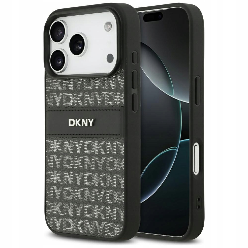 Pouzdro Dkny Repeat Texture Pattern s tónovanými pruhy pro iPhone 17 Pro, černé