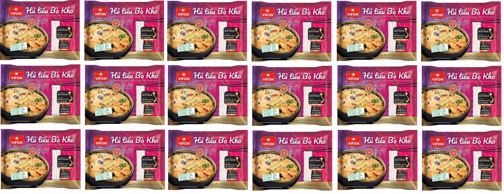 Levně 18x 65g Vifon Polévka Hu Tieu Bo Kho s rýžovými nudlemi s příchutí hovězího masa Karton