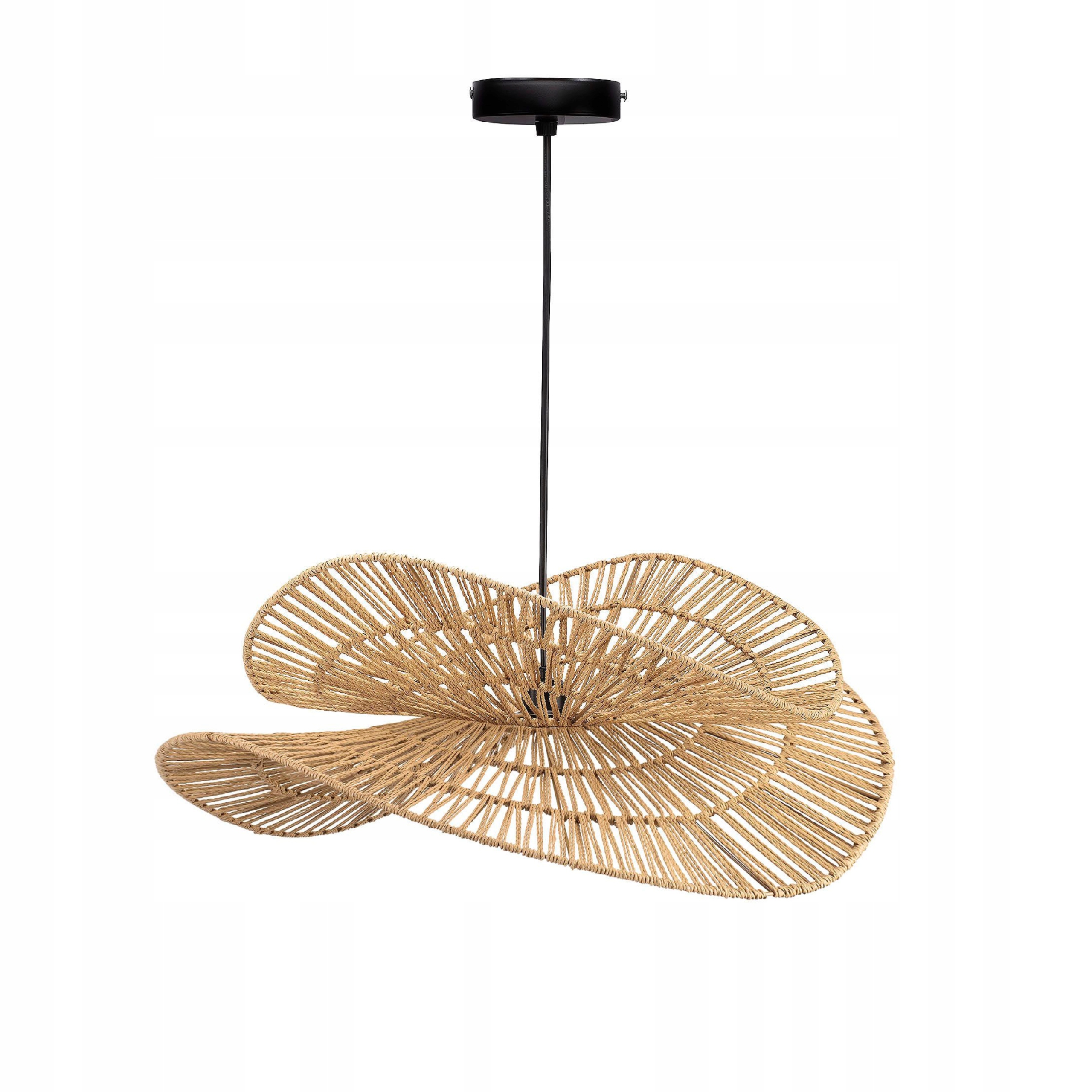 Lampa Sufitowa Wisząca Naturalna Boho Pleciona Kapelusz 50cm Sznurek Jutowy