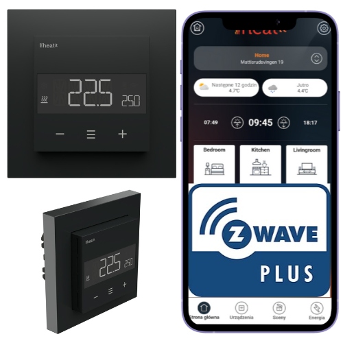 Heatit Z-TRM6 Čierny matný termostat Z-Wave 16A pre podlahové vykurovanie