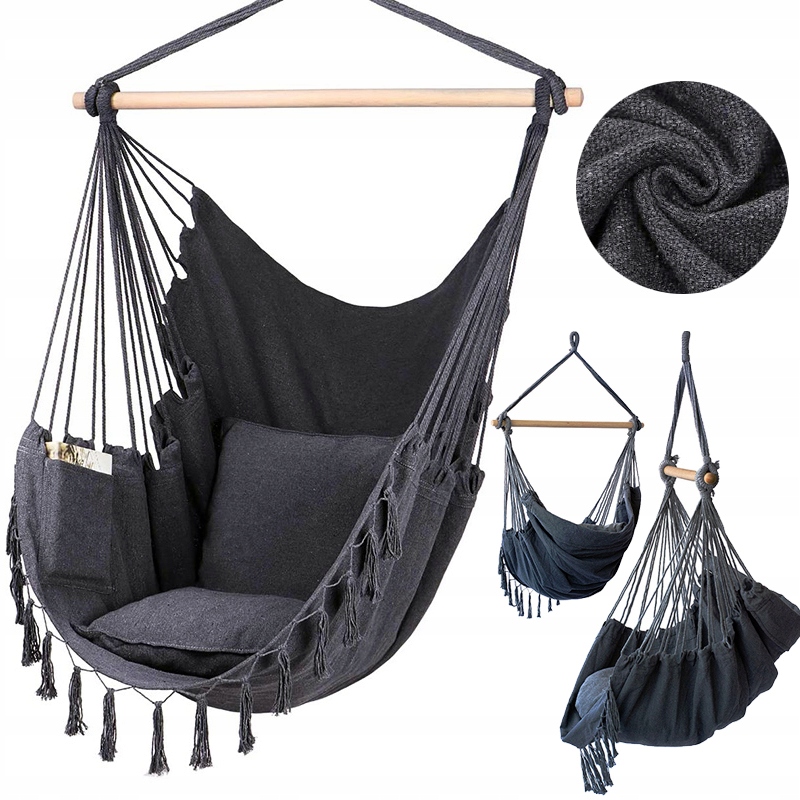 FOTEL WISZĄCY KRZESŁO BRAZYLIJSKIE HUŚTAWKA HAMAK Kod producenta Hamak huśtawka boho grafitowe XXL 100cm
