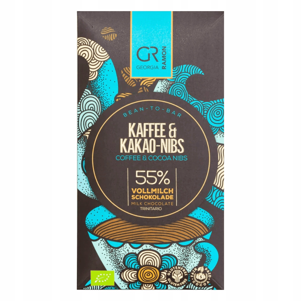 Levně 2x Čokoláda Mléčná Georgia Ramon 55% s kávou a Nibsami 50g Německá