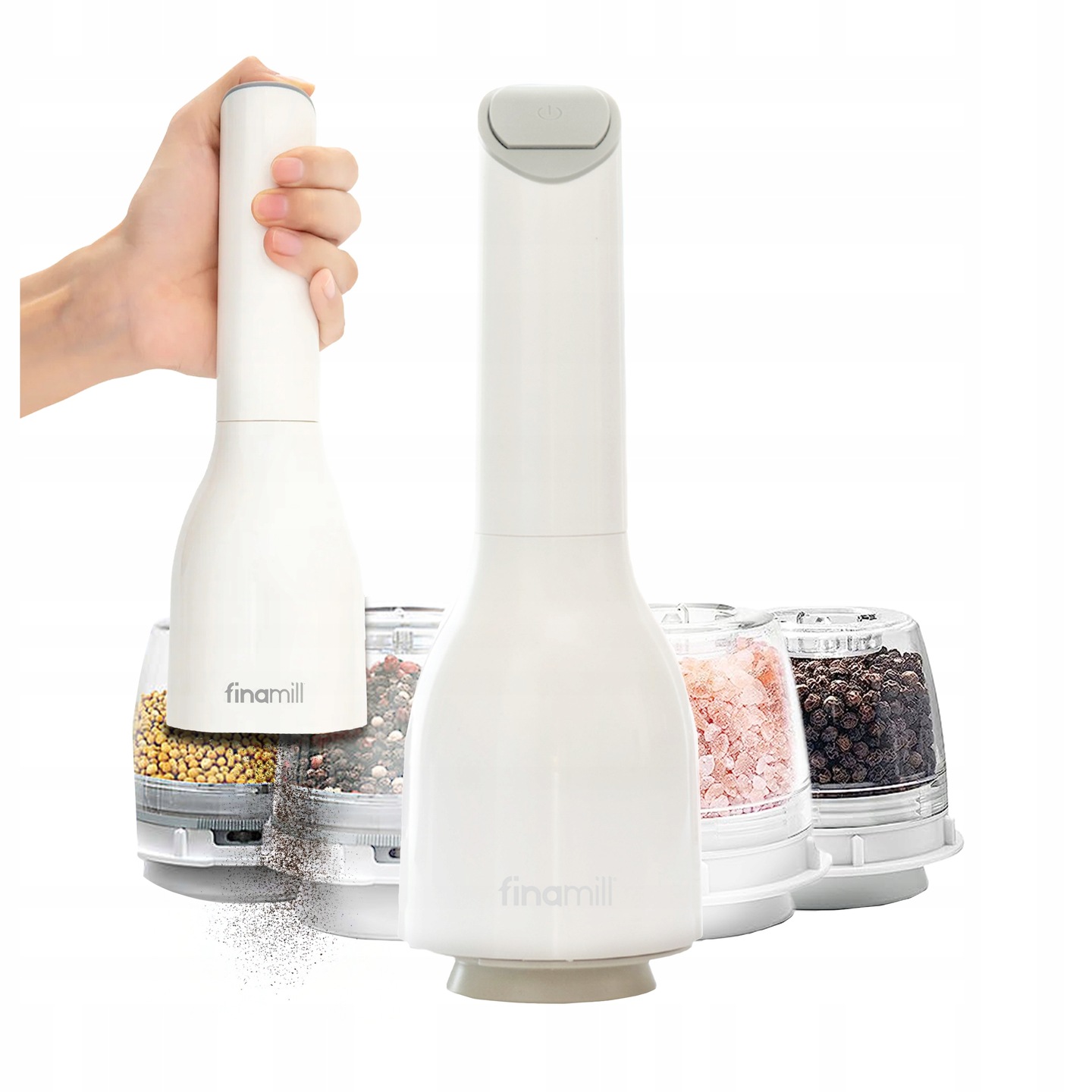 Młynek Elektryczny Do Soli Pieprzu I Ziół+2 Pojemniki Finamill Biały