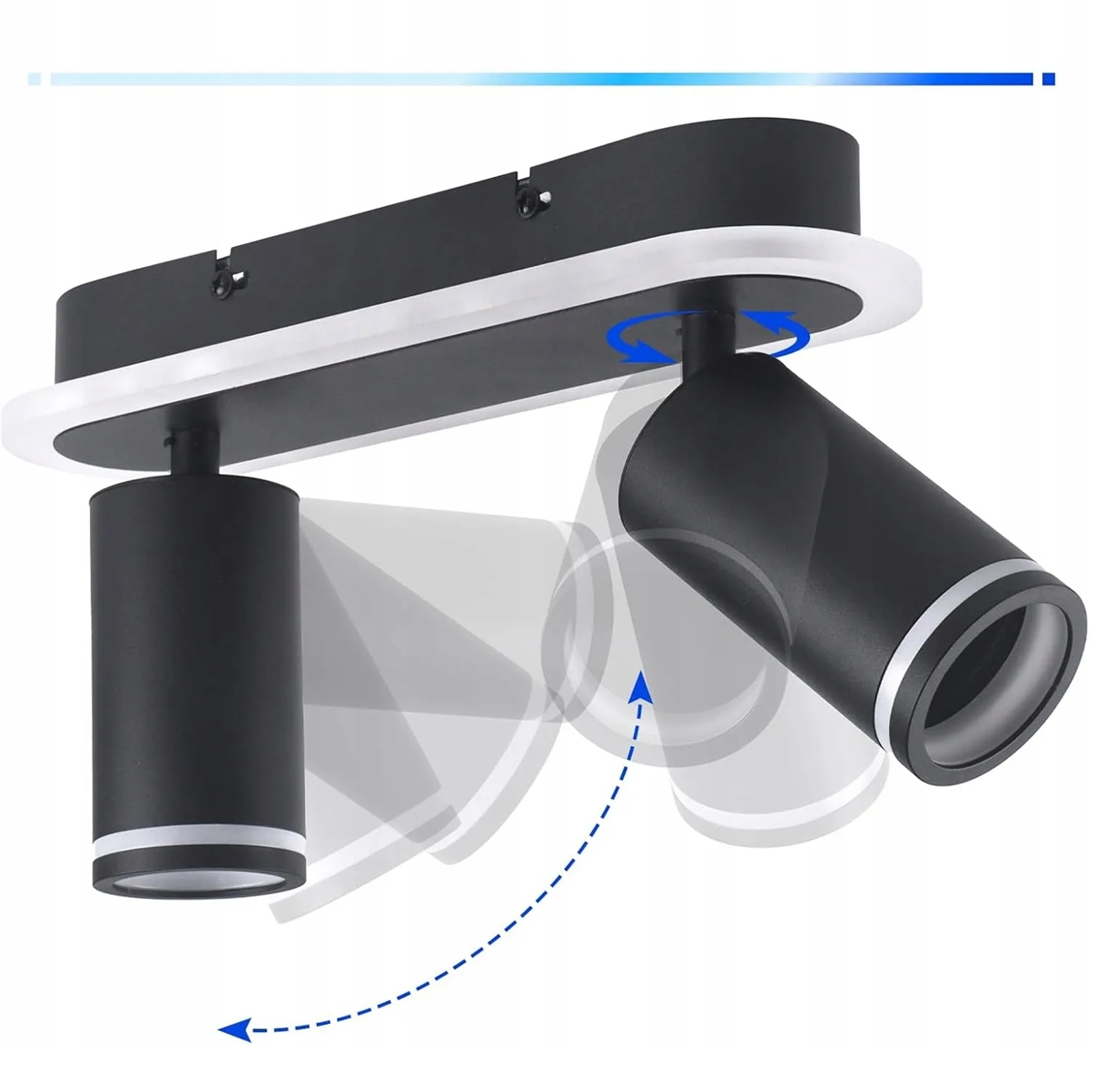 Stropní svítidlo 2xGU10 24W Led otočná 350 3000K černá