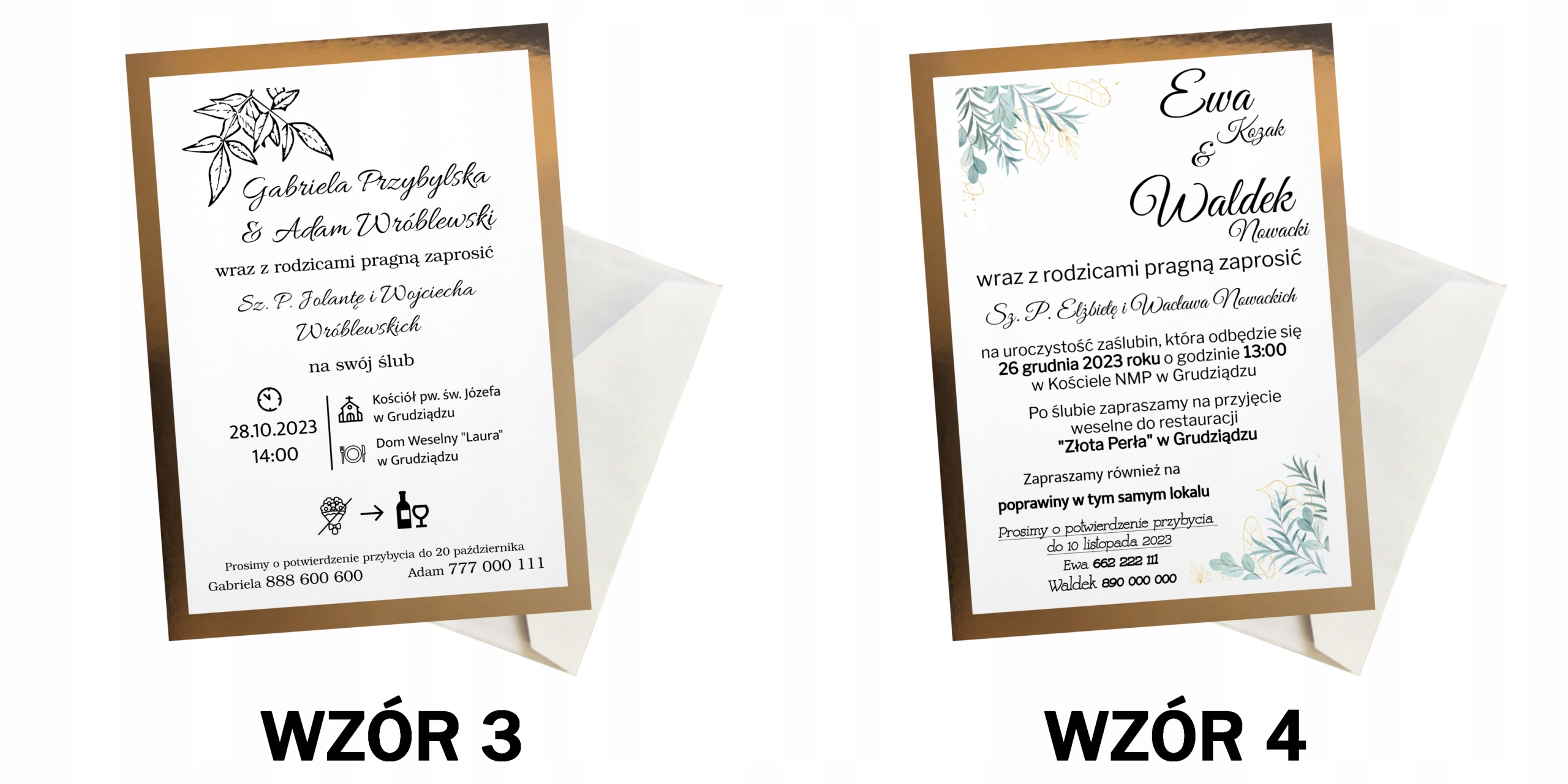 ZAPROSZENIA NA ŚLUB WESELE ZŁOTE Z GOŚCMI Wysokość produktu 10 cm