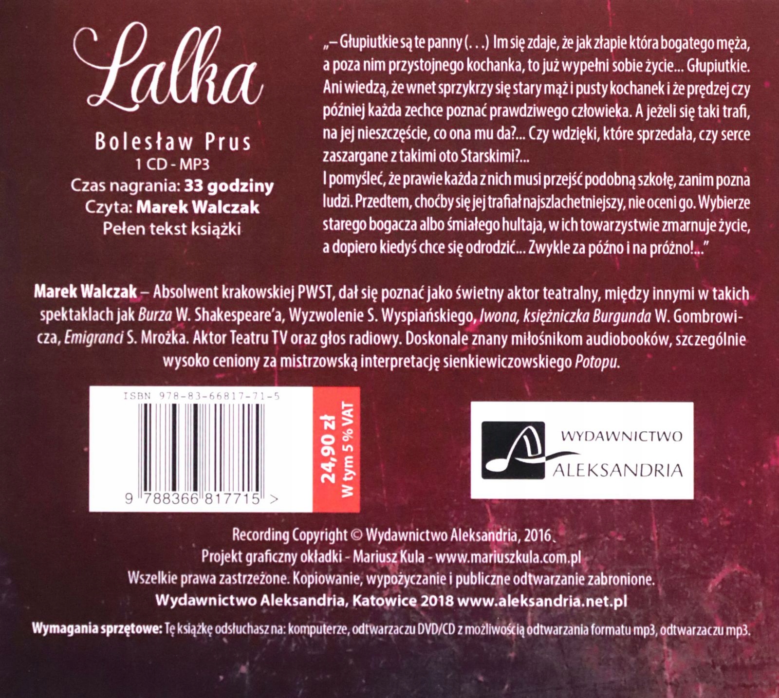 LALKA AUDIOBOOK - BOLESŁAW PRUS (AUDIOBOOK) Stan opakowania oryginalne