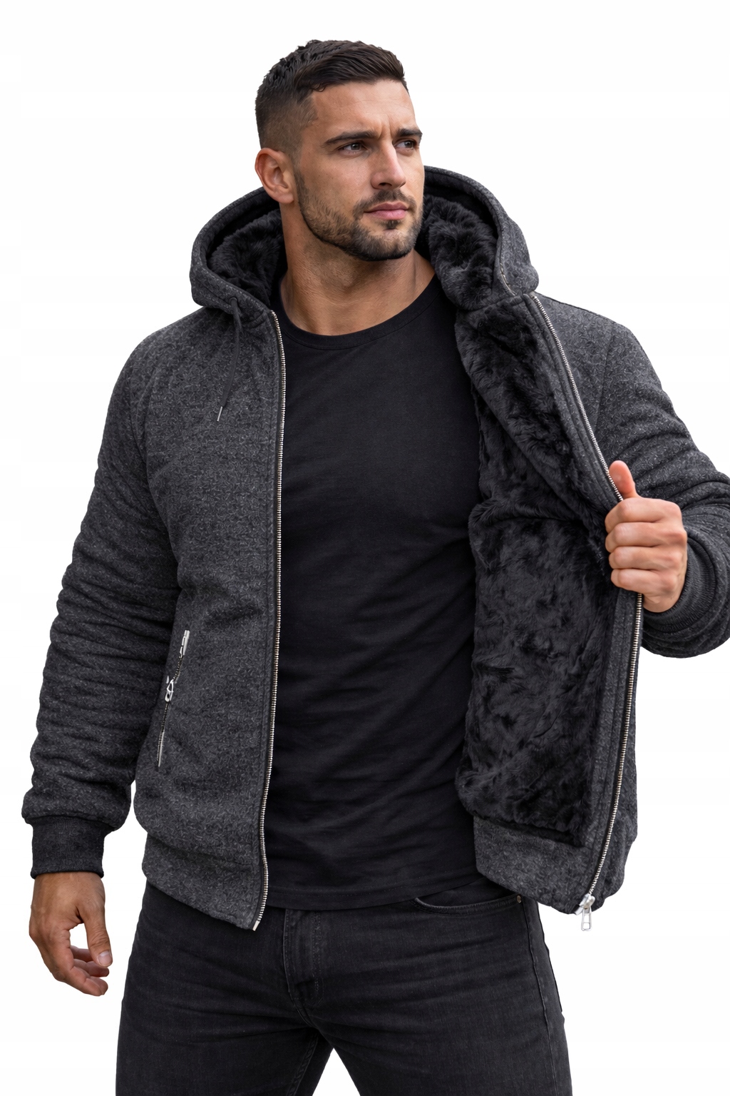 M Bluza Męska Ocieplana Na Futrze 2537 Matt