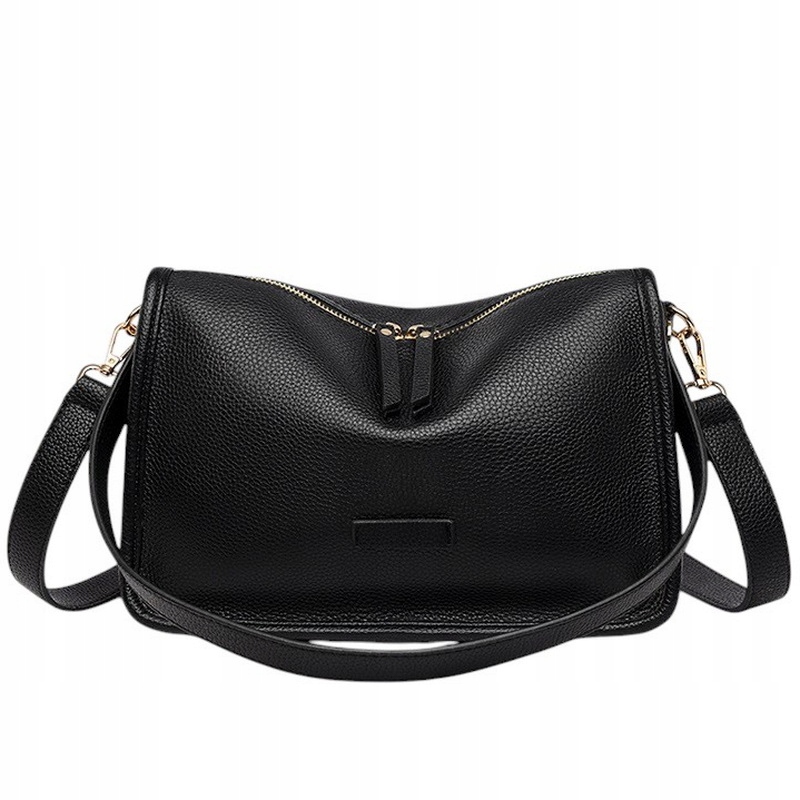 Torebka Damska Czarna Klasyczna Gładka Kuferek Listonoszka Średnia