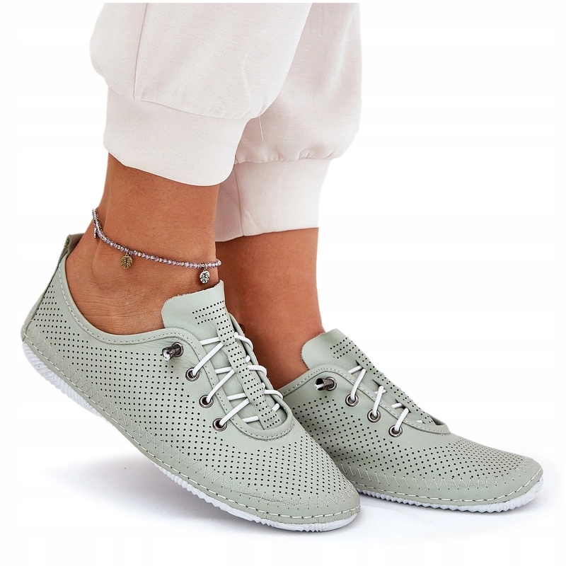 Dámské Kožené Polobotky Z Přírodní Kůže Artiker 54C0833 Světle Zelené 37