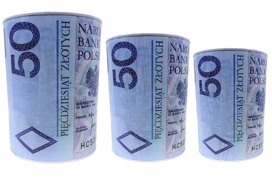 

3X Skarbonka Puszka Nominał Pieniądze 50ZŁ Zestaw