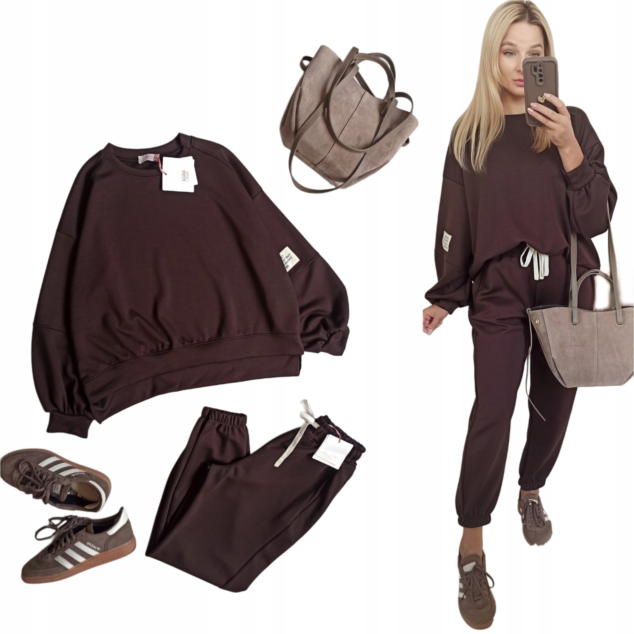 Azara komplet dresowy dres masełko ciemny czekoladowy brązowy bluza spodnie