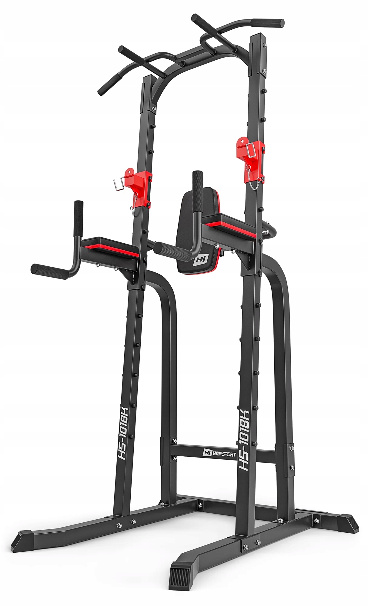 Stacionární hrazda s bradlama opěradlo a loketní opěrky držáky na činku