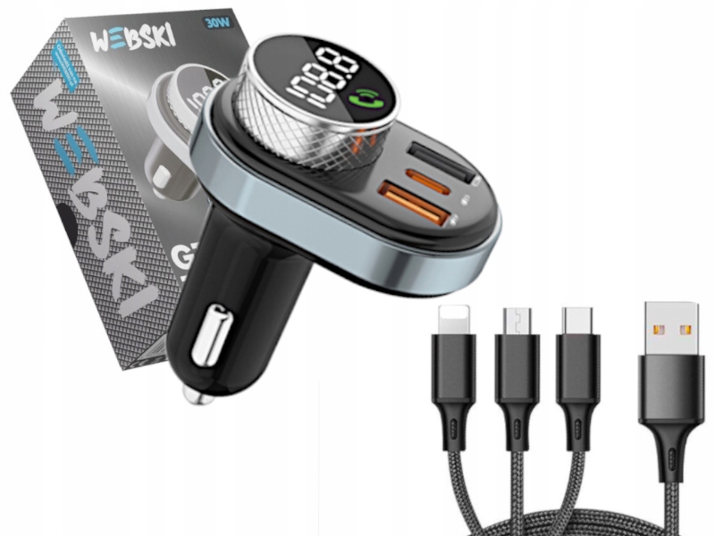 Automobilový vysílač Výkonná nabíječka Kabel 3v1