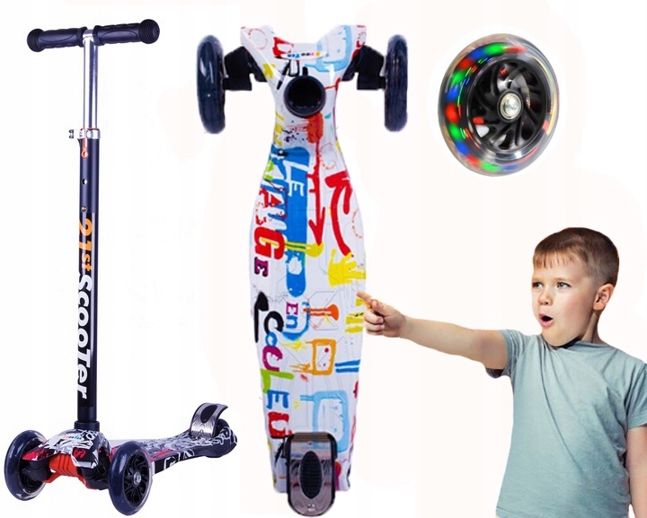 Hulajnoga Trójkołowa Dla Dzieci Balansowa Koła Led Styl Graffiti