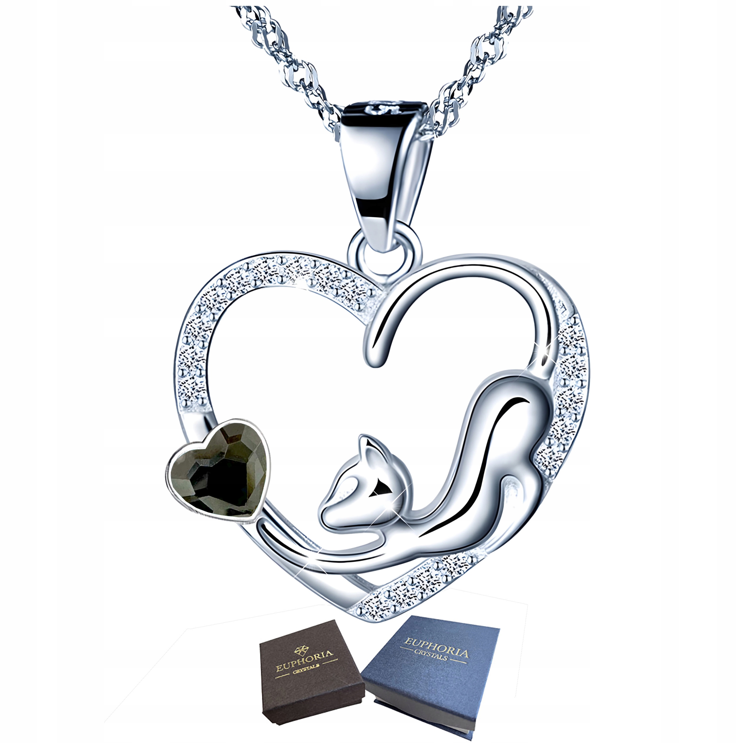 Stříbrný náhrdelník 925 Srdce s kočkou Zirkony Módní šperky pro ženy