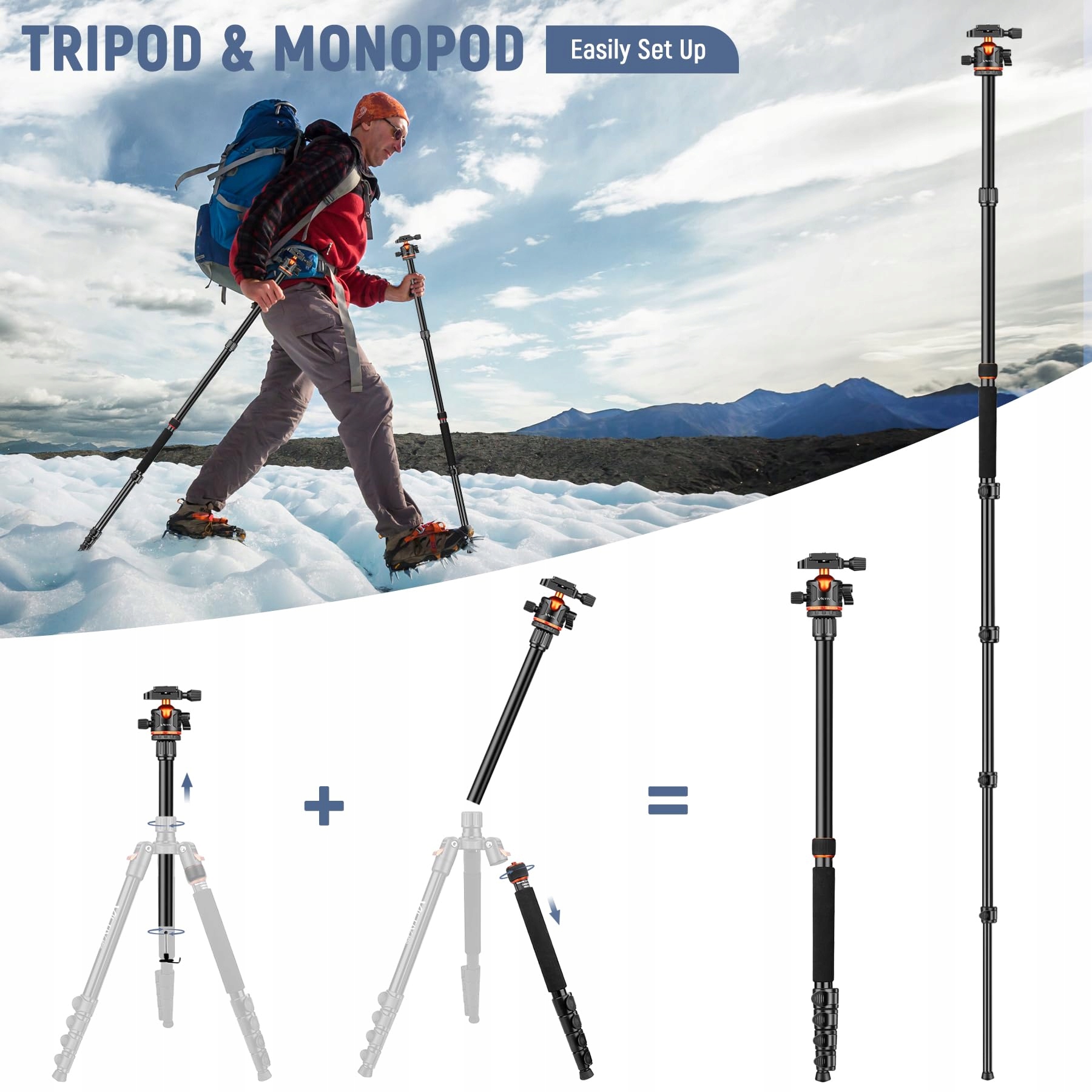 VICTIV Statyw Kamera 198cm Aluminiowy Statyw Podróżny DSLR iPhone — miniatura 8