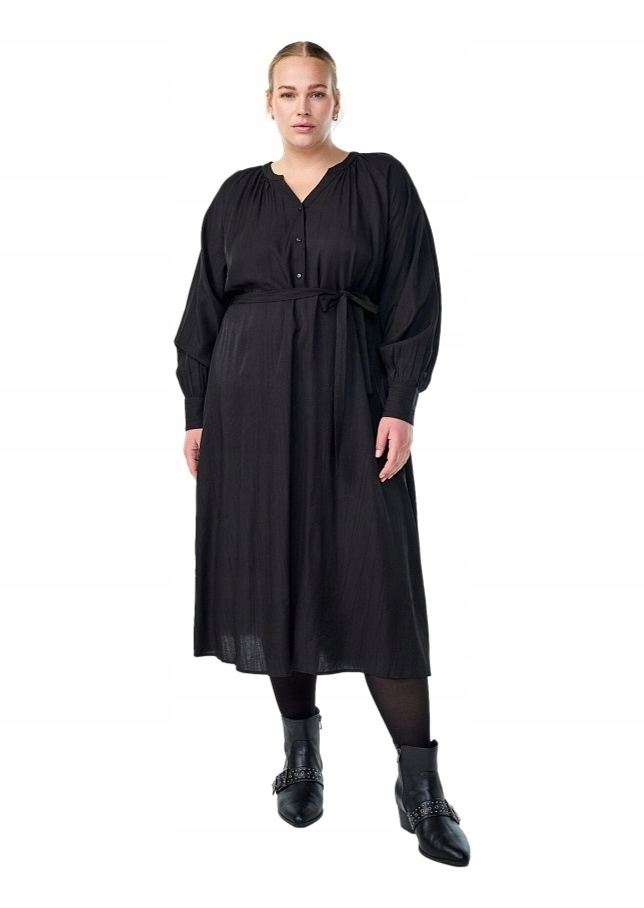 Plus Size Zizzi Vzdušná Černá Šaty MIDI Vázání 537B 52