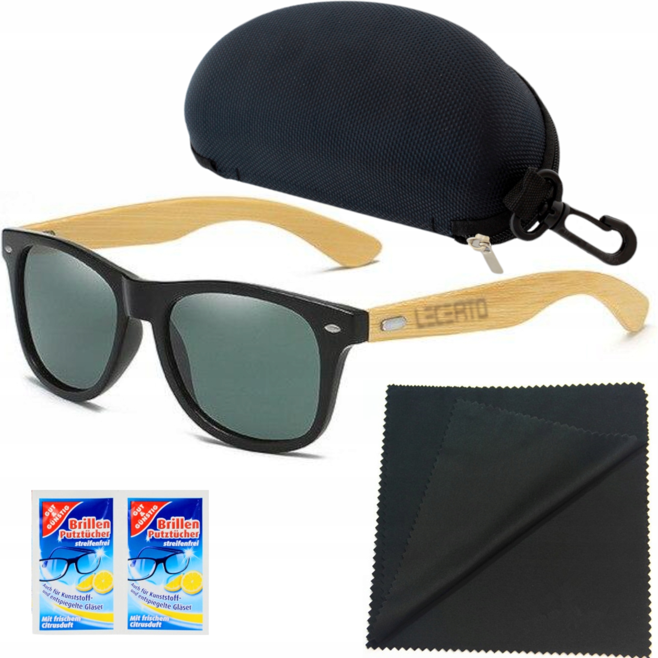 OKULARY PRZECIWSŁONECZNE UV400 DREWNIANE BAMBUSOWE ZESTAW LECERTO