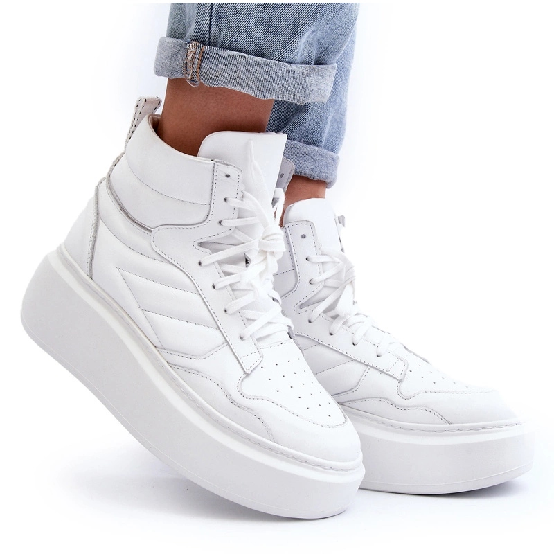 Zazoo 3392/X Dámské Kožené Sportovní Boty Masivní Platforma Bílé 38
