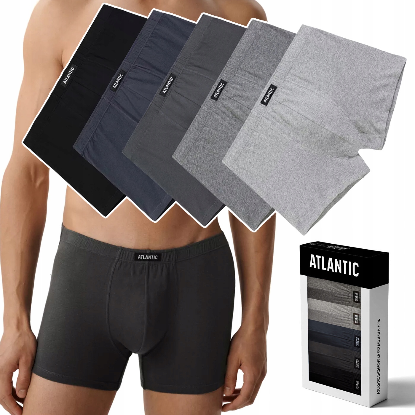 Pánské boxerky 5 Par klasické Bavlněné šortky Atlantic 5BMH-007 XL