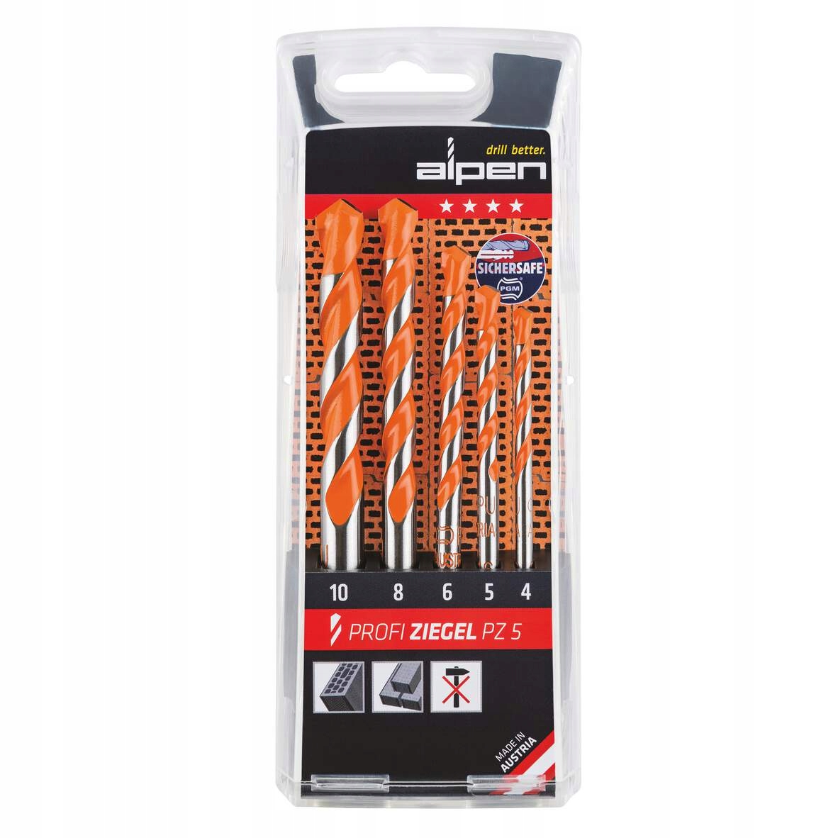 Zestaw wierteł do pustaków PZ5 5 szt. DM 4,0-10,0 mm Alpen