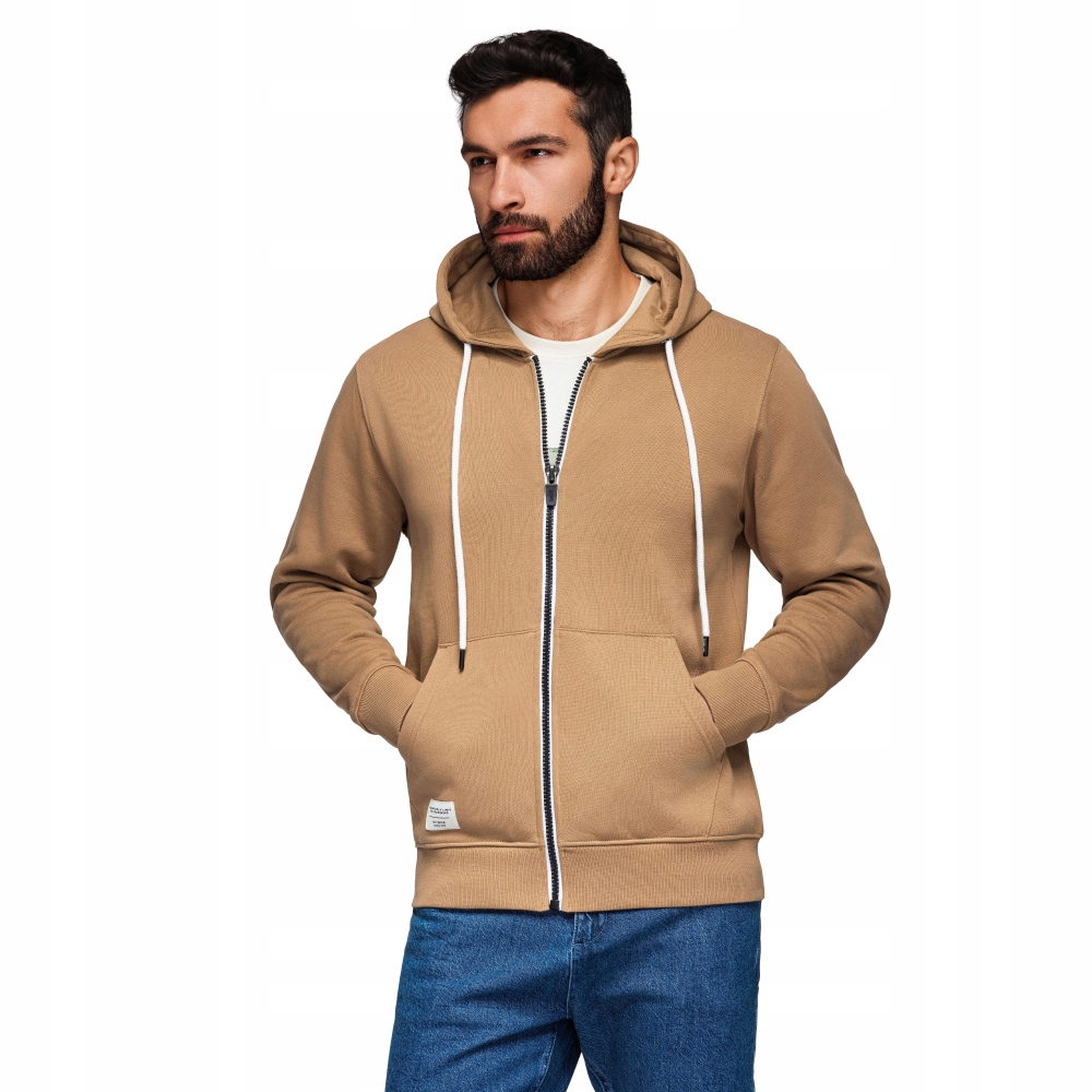 Pánská mikina Basic na zip s s kapucí hnědá V2 OM-SSBZ-0178 XL